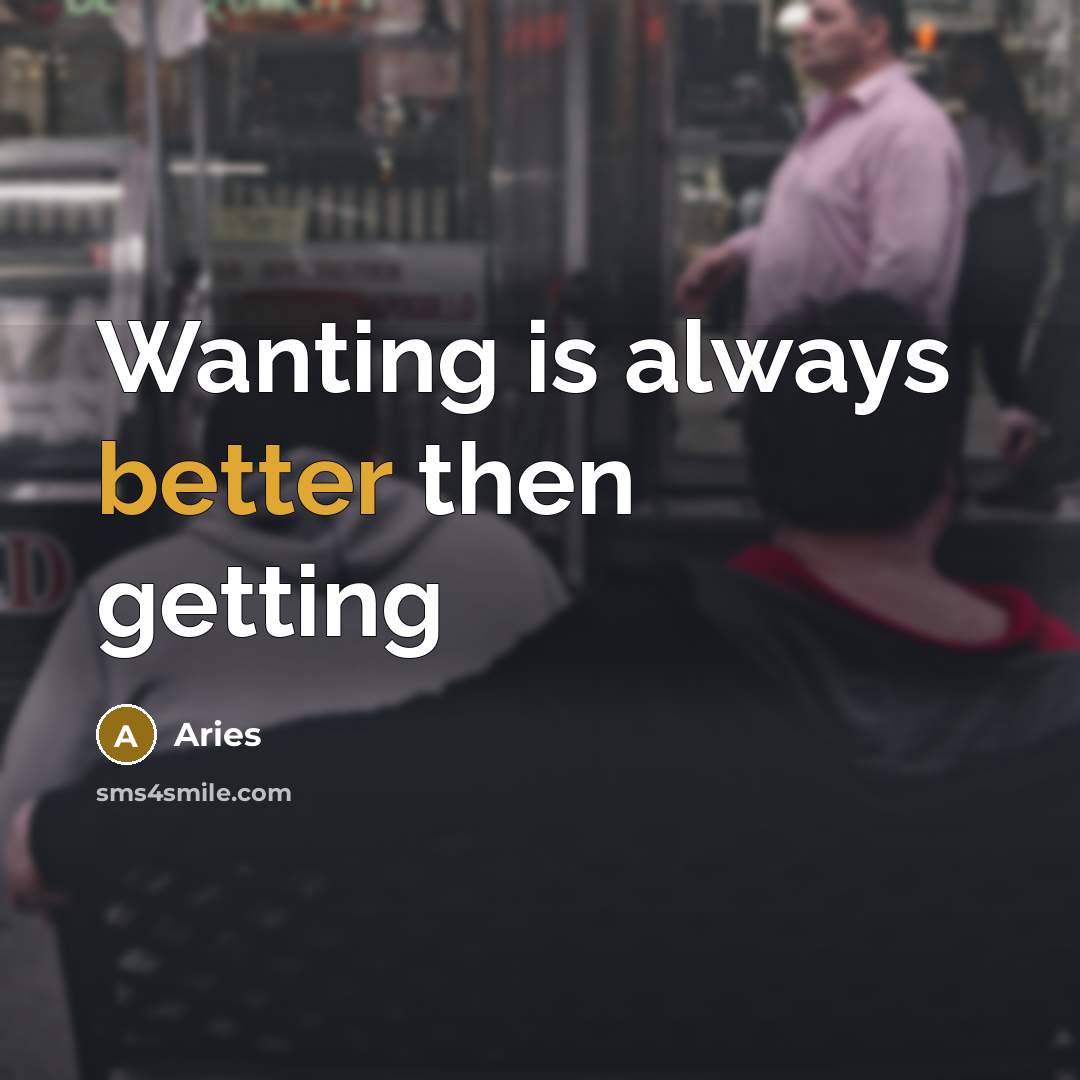 “Wanting is always better then getting” quote by Aries