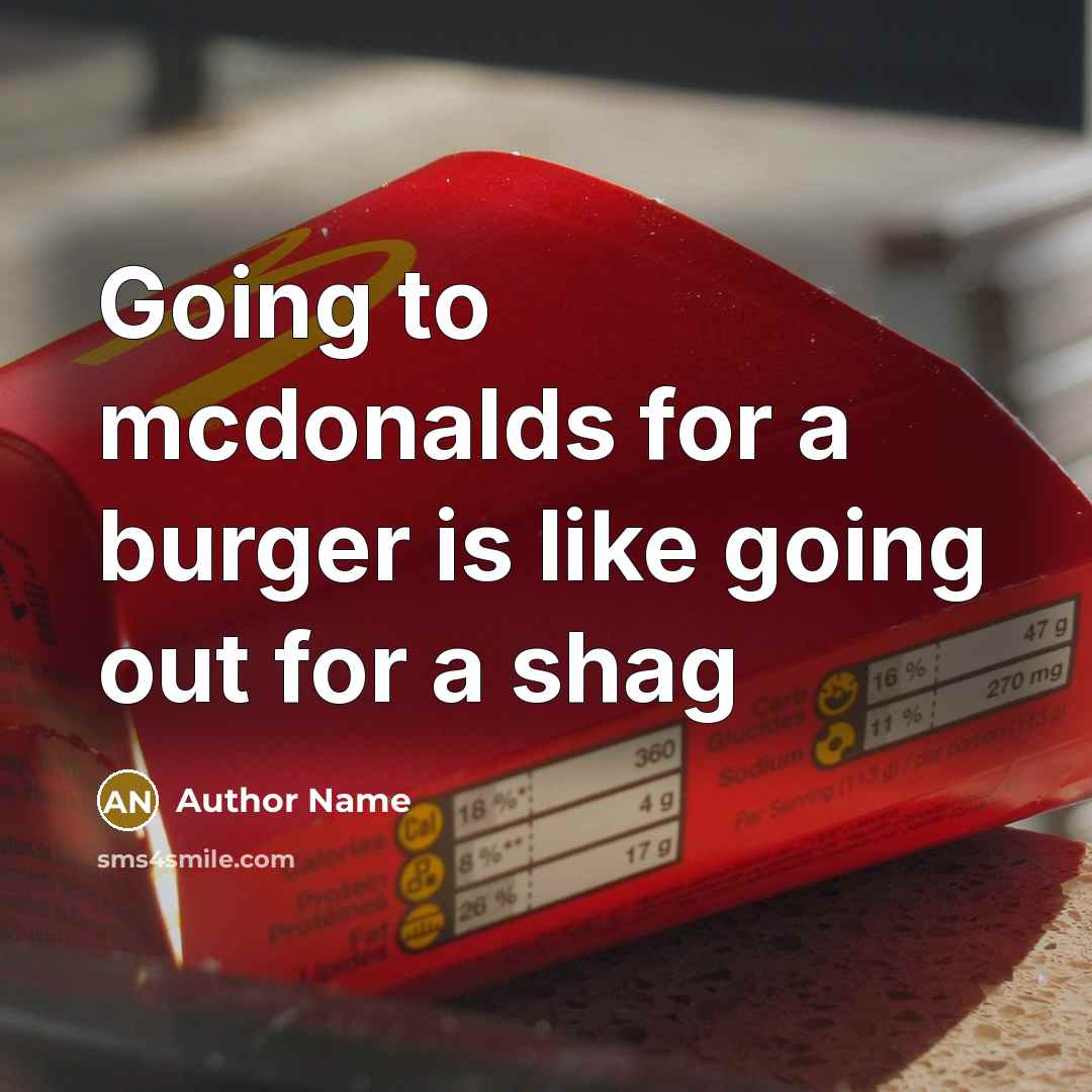 “Going to mcdonalds for a burger is like going out for a shag” quote by Author Name