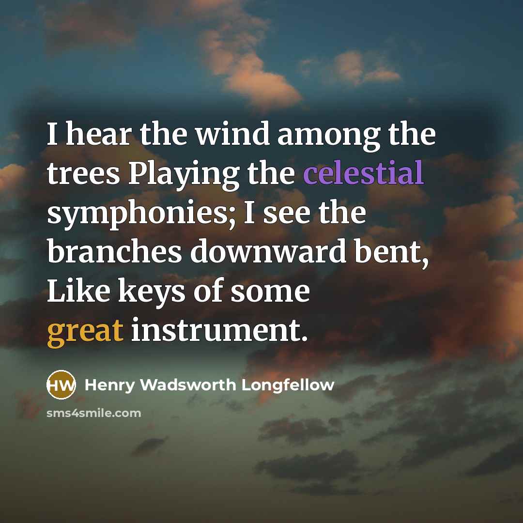 “I hear the wind among the trees Playing the celestial…” quote by Henry Wadsworth Longfellow
