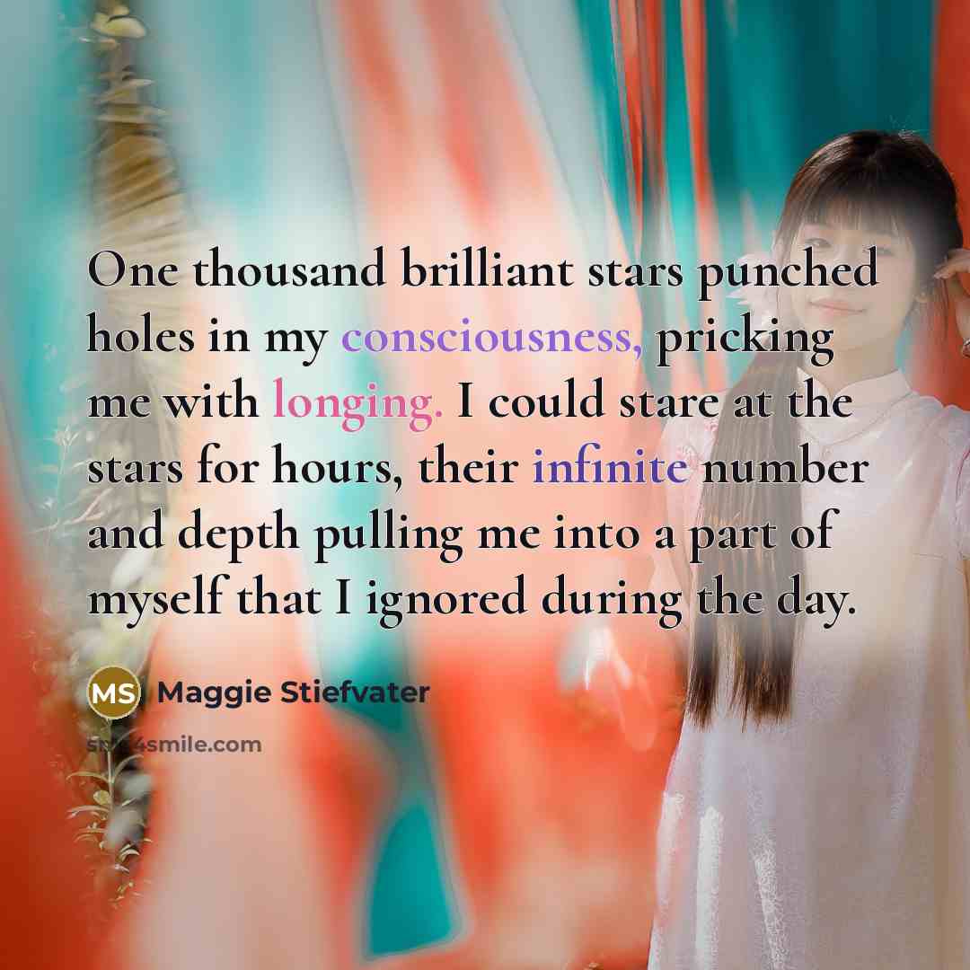 “One thousand brilliant stars punched holes in my consciousness, pricking…” quote by Maggie Stiefvater