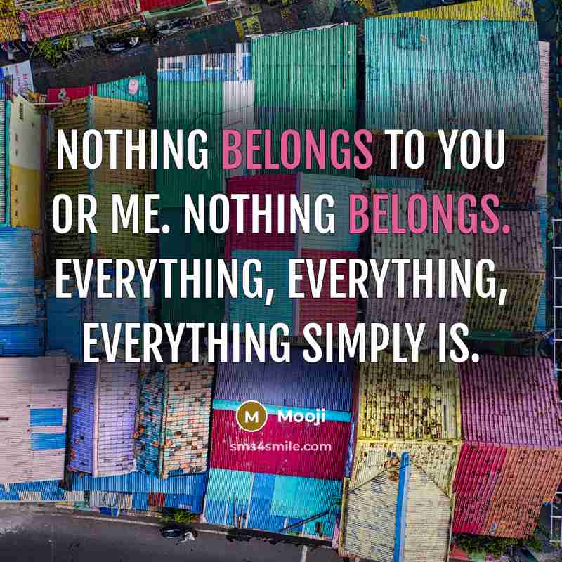 “Nothing belongs to you or me. Nothing belongs. Everything, everything, everything simply IS.” quote by Mooji