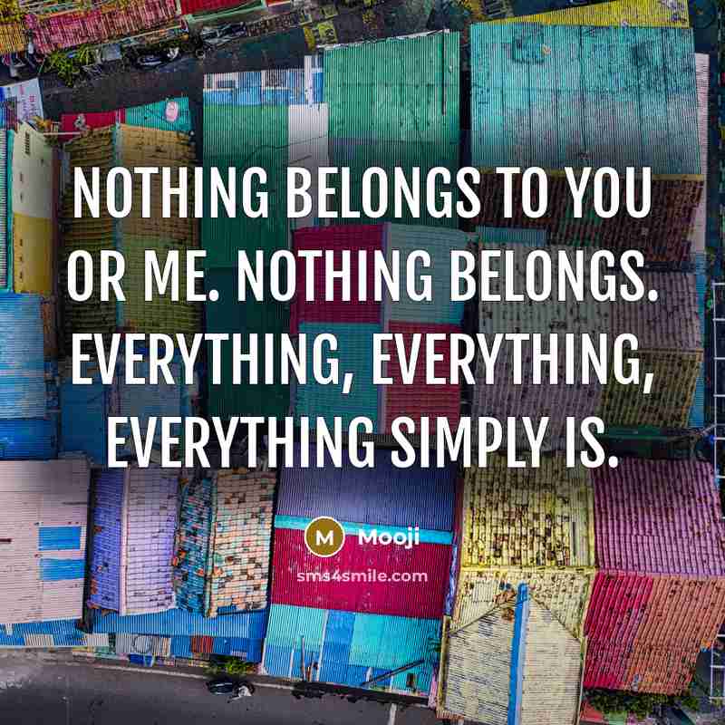 “Nothing belongs to you or me. Nothing belongs. Everything, everything,…” quote by Mooji