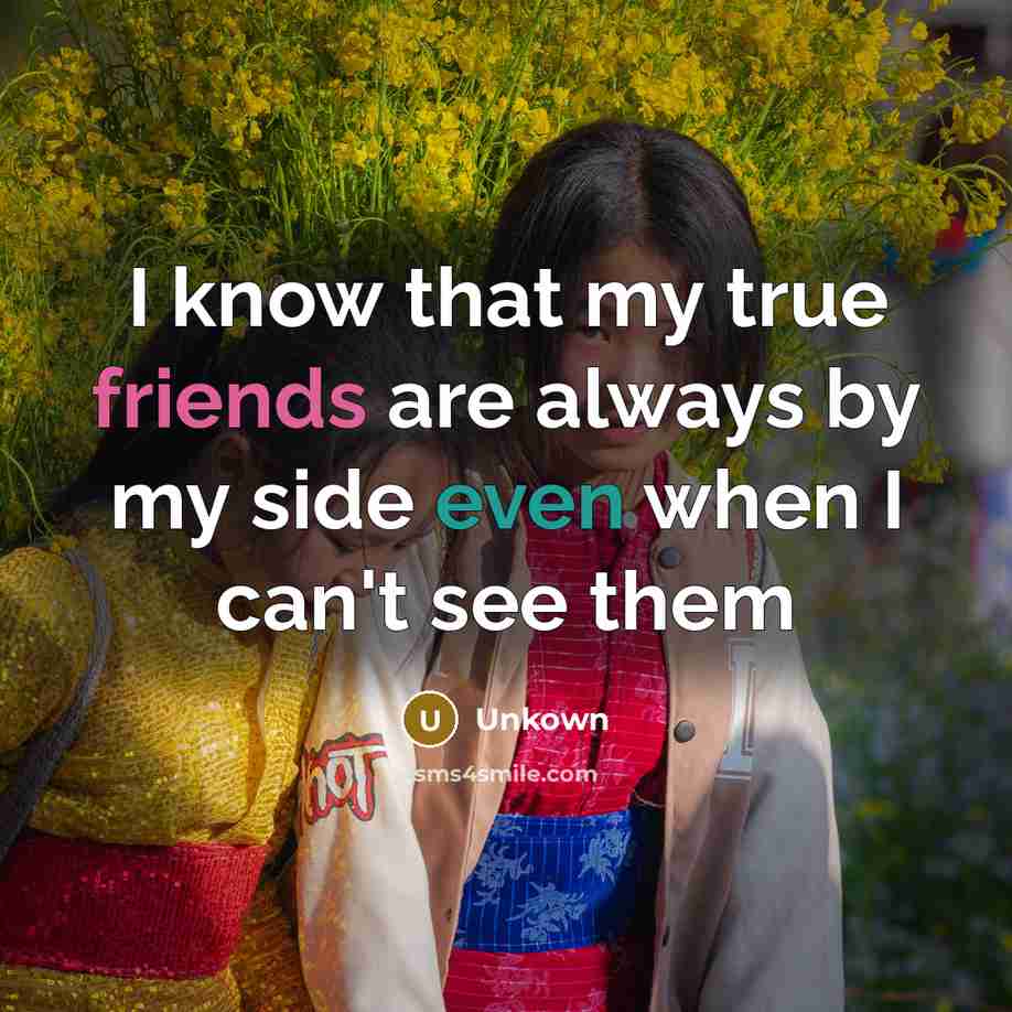 “I know that my true friends are always by my side even when I can't see them” quote by Unkown