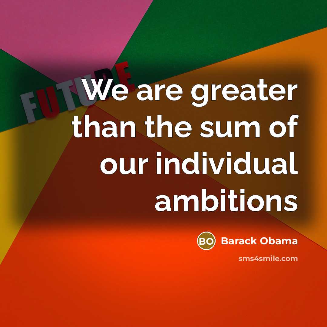 “We are greater than the sum of our individual ambitions…” quote by Barack Obama