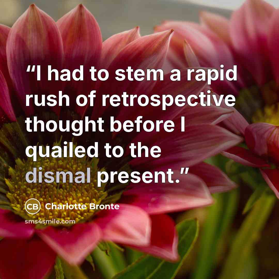 “I had to stem a rapid rush of retrospective thought before I quailed to the dismal present.” quote by Charlotte Brontë