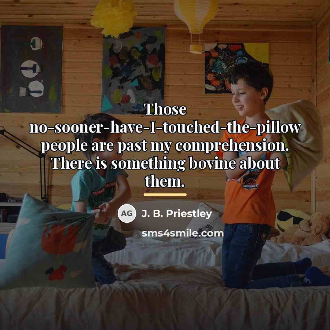 “Those no-sooner-have-I-touched-the-pillow people are past my comprehension. There is something…” quote by J. B. Priestley
