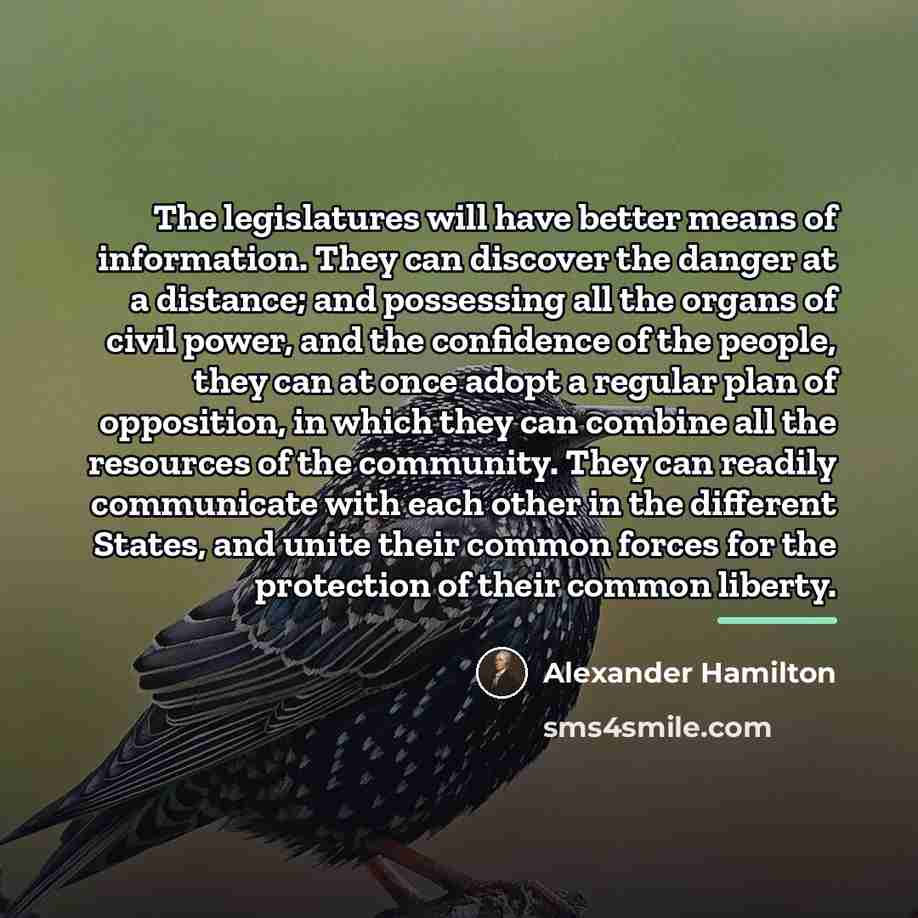 “The legislatures will have better means of information. They can…” quote by Alexander Hamilton