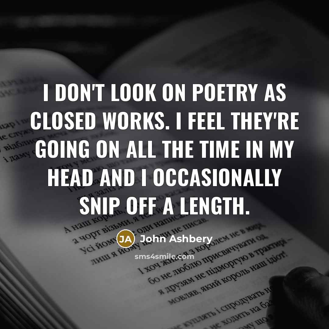 “I don't look on poetry as closed works. I feel…” quote by John Ashbery