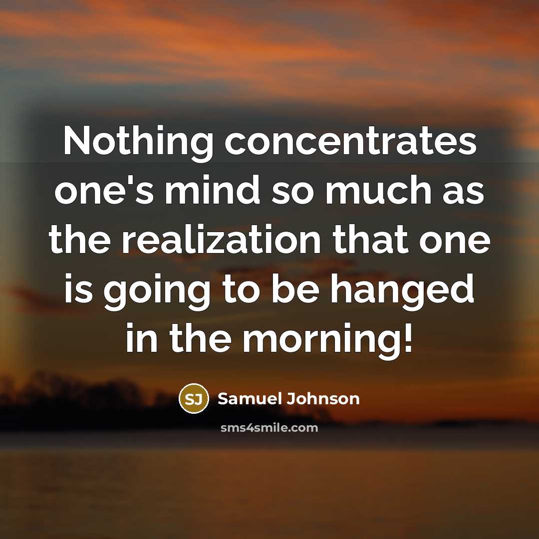 “Nothing concentrates one's mind so much as the realization that one is going to be hanged in the morning!” quote by Samuel Johnson
