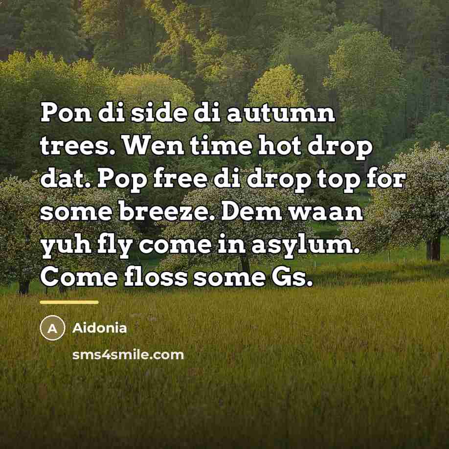 “Pon di side di autumn trees. Wen time hot drop…” quote by Aidonia
