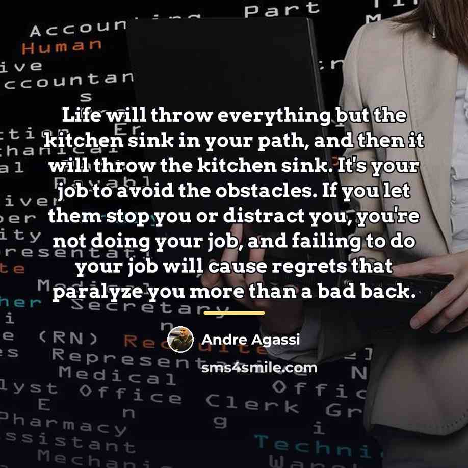 “Life will throw everything but the kitchen sink in your…” quote by Andre Agassi