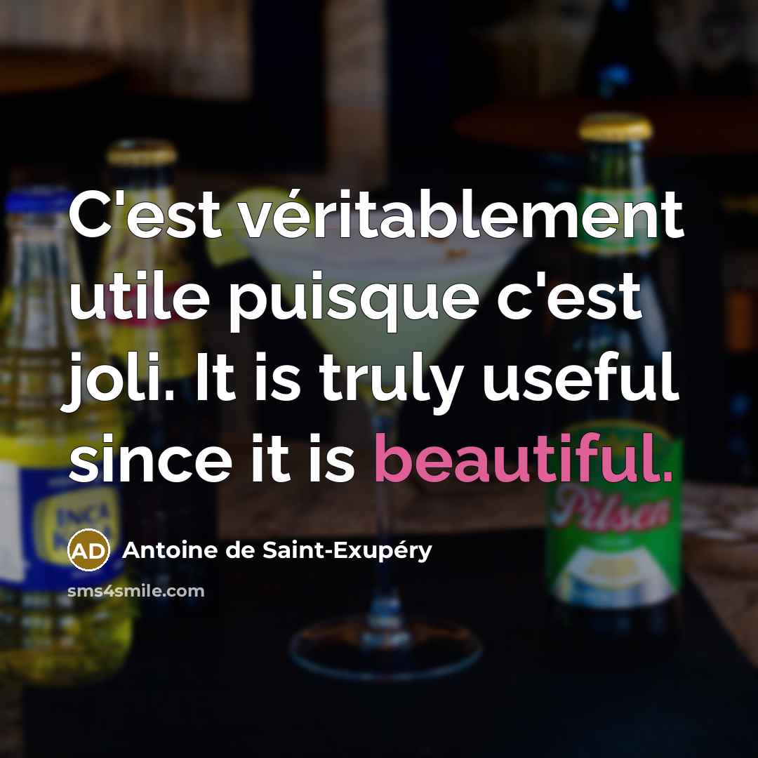 “C'est véritablement utile puisque c'est joli. It is truly useful…” quote by Antoine de Saint-Exupery