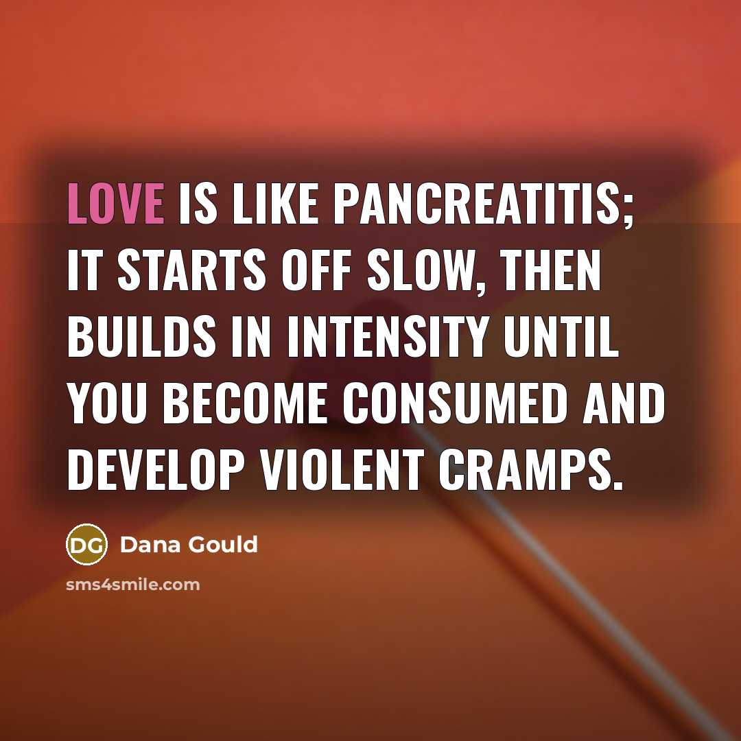 “Love is like pancreatitis; it starts off slow, then builds…” quote by Dana Gould