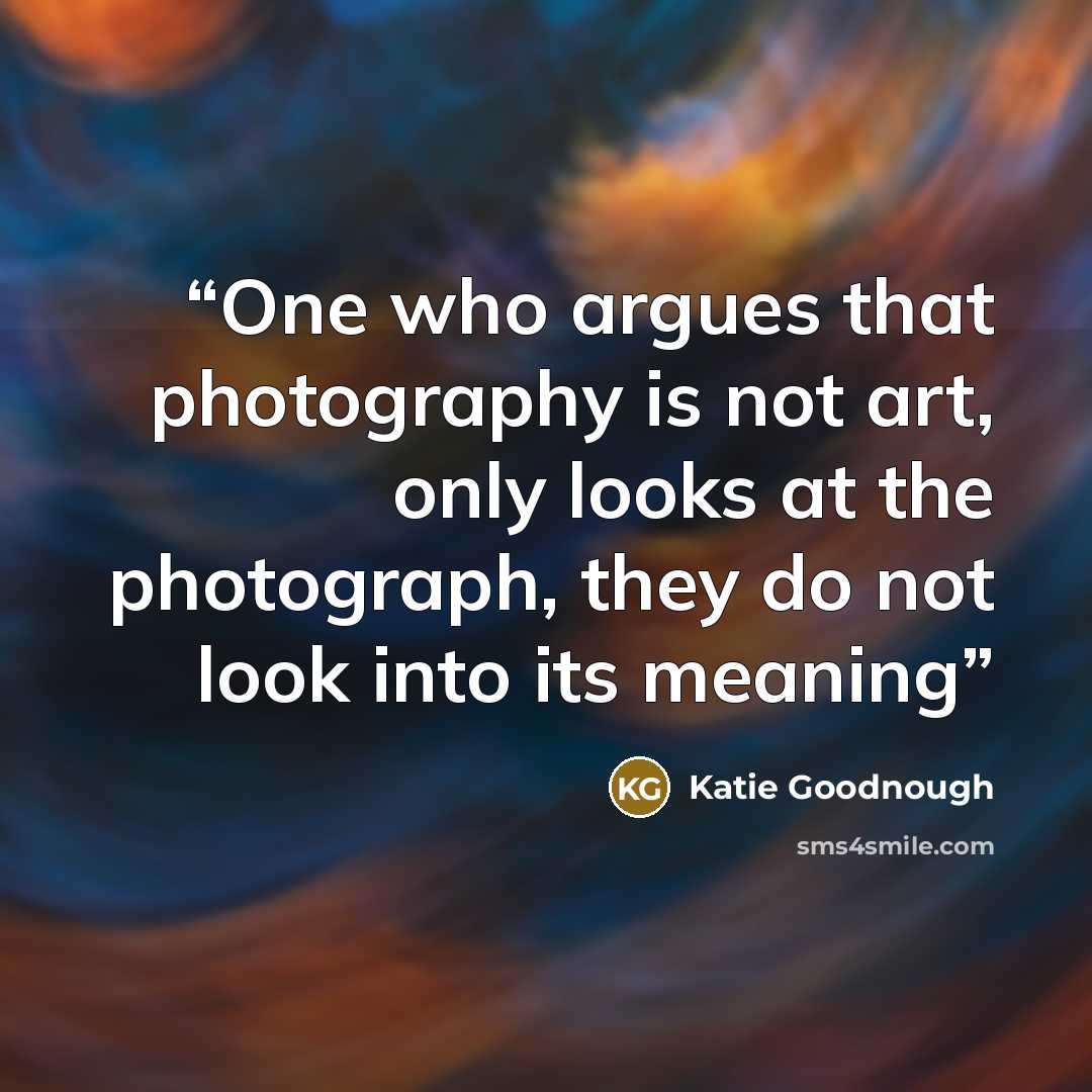 “One who argues that photography is not art, only looks at the photograph, they do not look into its meaning” quote by Katie Goodnough