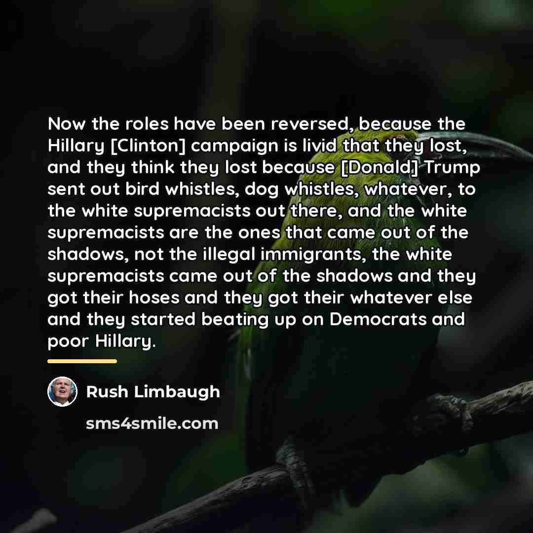 “Now the roles have been reversed, because the Hillary [Clinton]…” quote by Rush Limbaugh