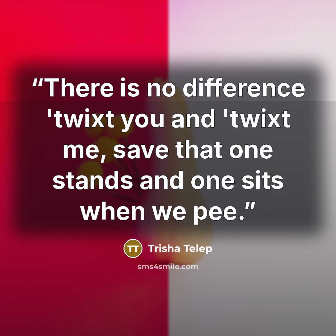 “There is no difference 'twixt you and 'twixt me, save that one stands and one sits when we pee.” quote by Trisha Telep