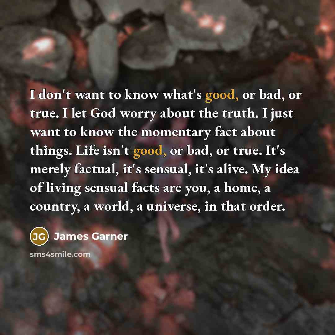 “I don't want to know what's good, or bad, or…” quote by James Garner