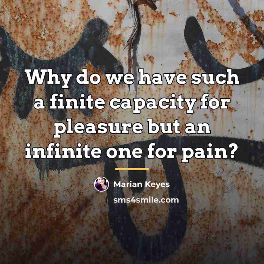 “Why do we have such a finite capacity for pleasure…” quote by Marian Keyes