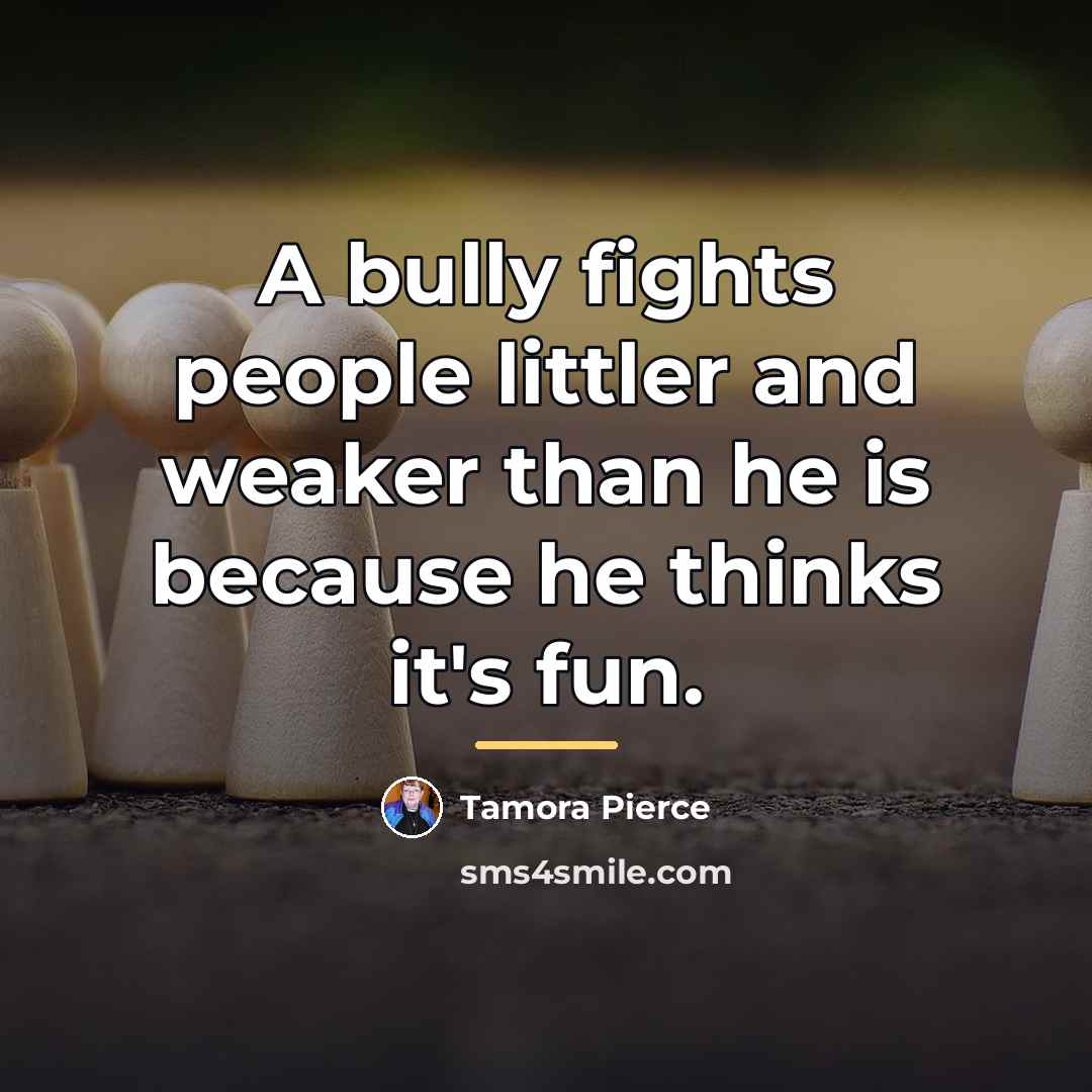 “A bully fights people littler and weaker than he is…” quote by Tamora Pierce