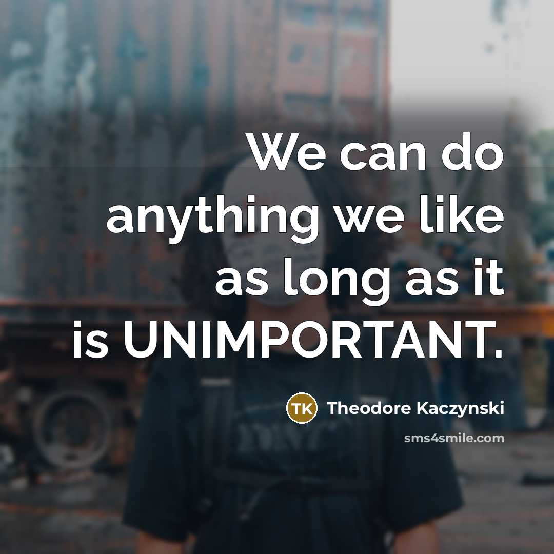 “We can do anything we like as long as it…” quote by Theodore Kaczynski