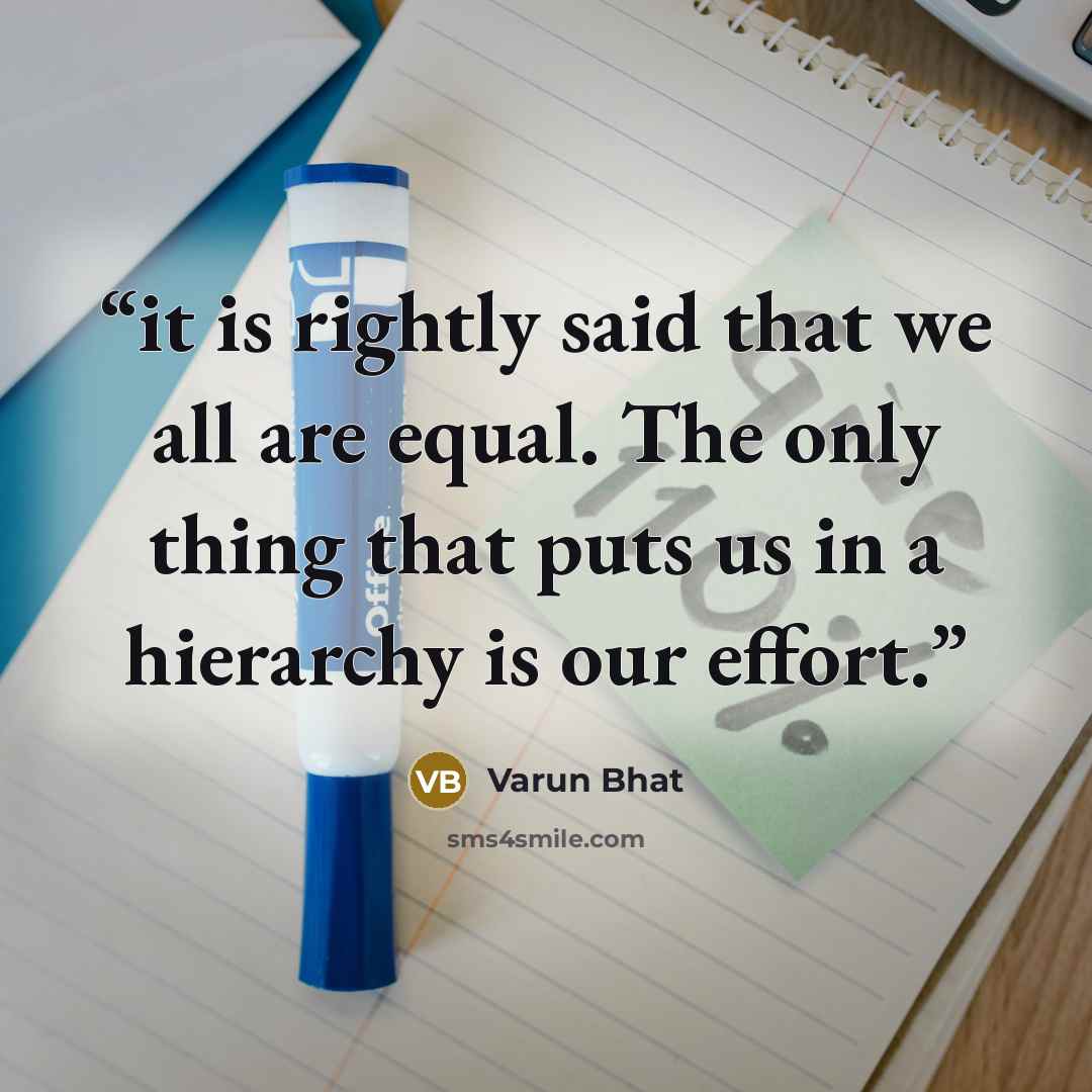 “it is rightly said that we all are equal. The only thing that puts us in a hierarchy is our effort.” quote by Varun Bhat