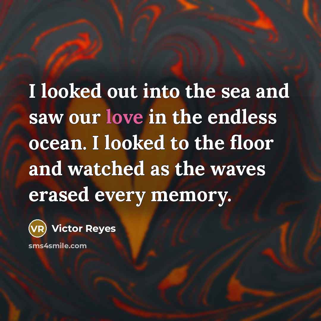 “I looked out into the sea and saw our love…” quote by Victor Reyes