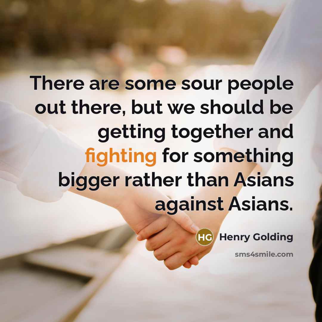 “There are some sour people out there, but we should be getting together and fighting for something bigger rather than Asians against Asians.” quote by Henry Golding
