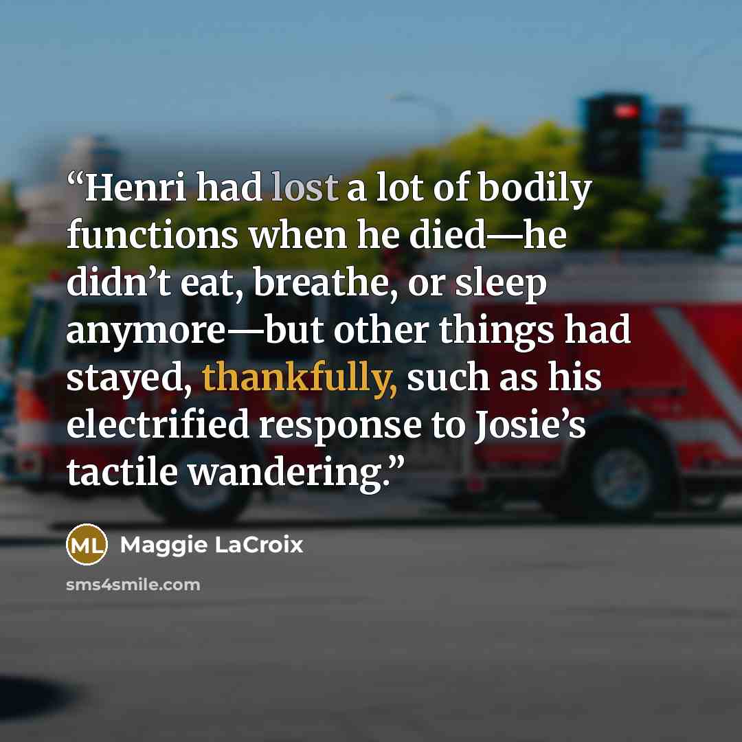 “Henri had lost a lot of bodily functions when he died—he didn’t eat, breathe, or sleep anymore—but other things had stayed, thankfully, such as his electrified response to Josie’s tactile wandering.” quote by Maggie LaCroix