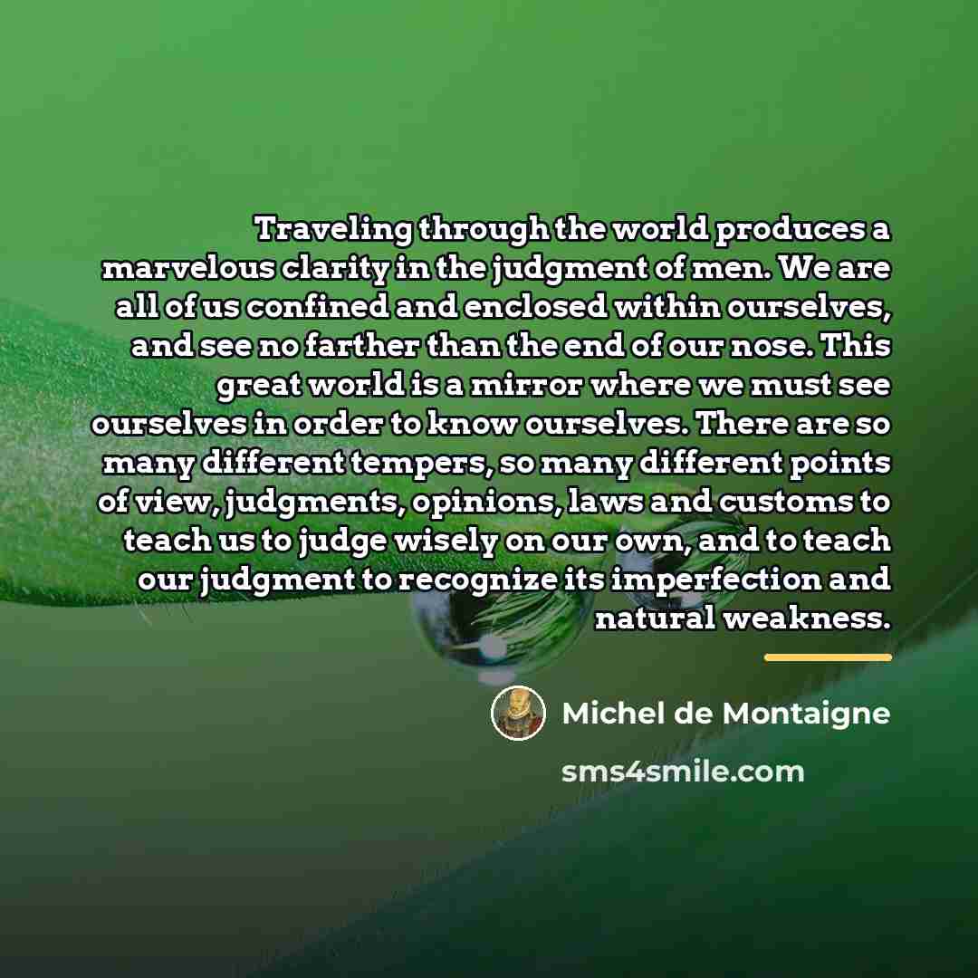 “Traveling through the world produces a marvelous clarity in the…” quote by Michel de Montaigne