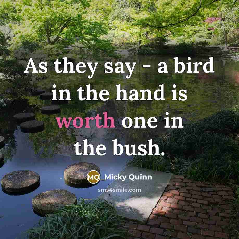 “As they say - a bird in the hand is…” quote by Micky Quinn