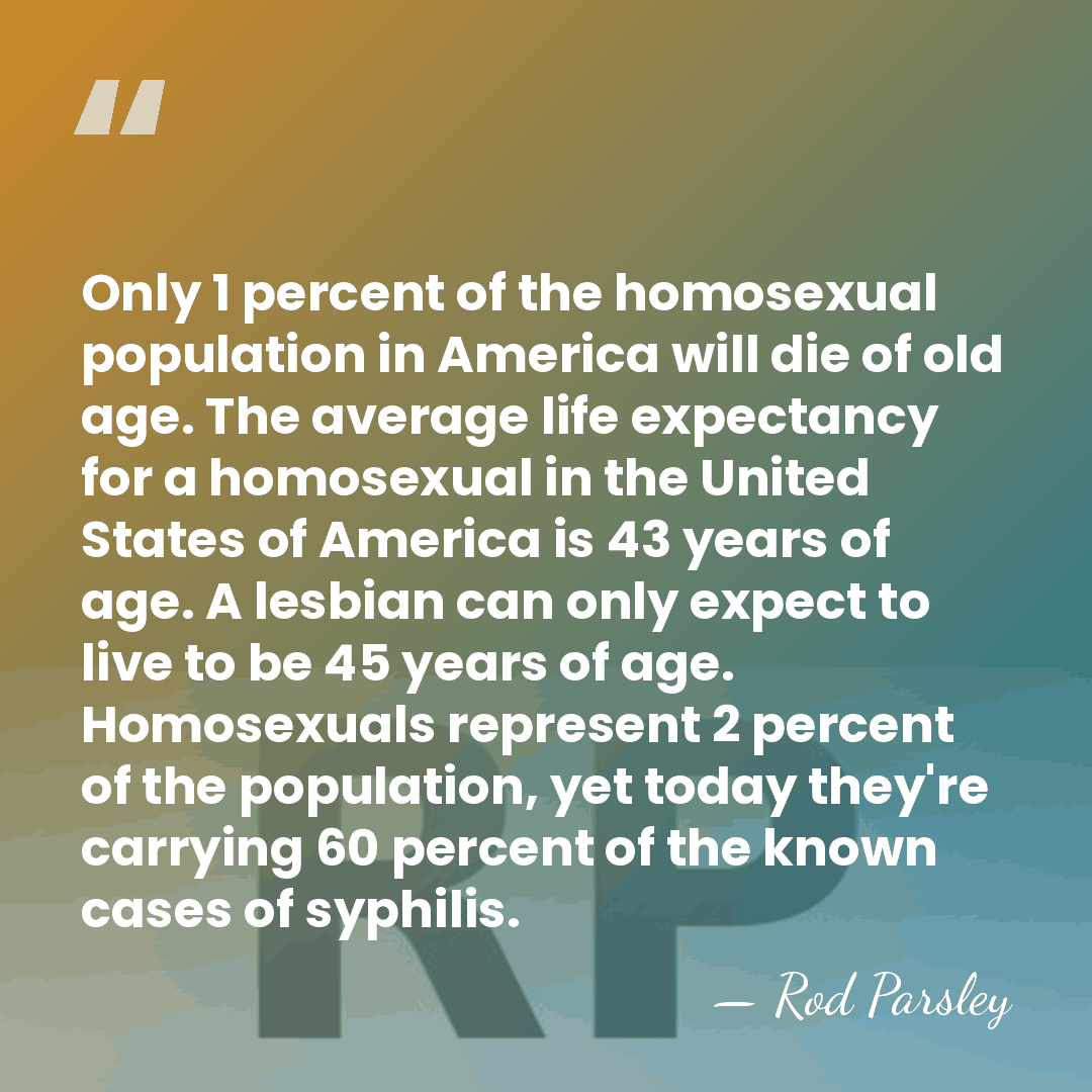 Only 1 percent of the homosexual population in America will die of&hellip; - Rod Parsley