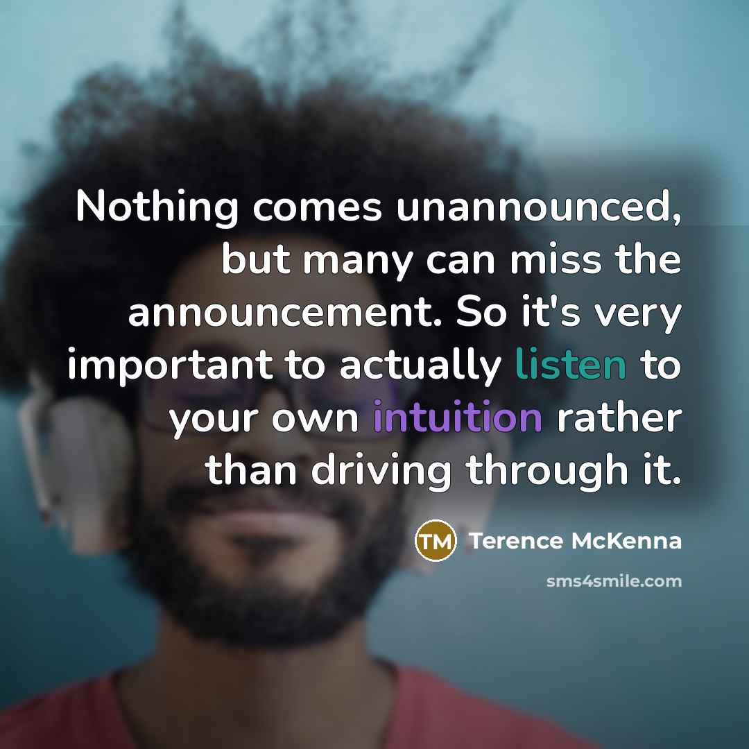 “Nothing comes unannounced, but many can miss the announcement. So…” quote by Terence McKenna