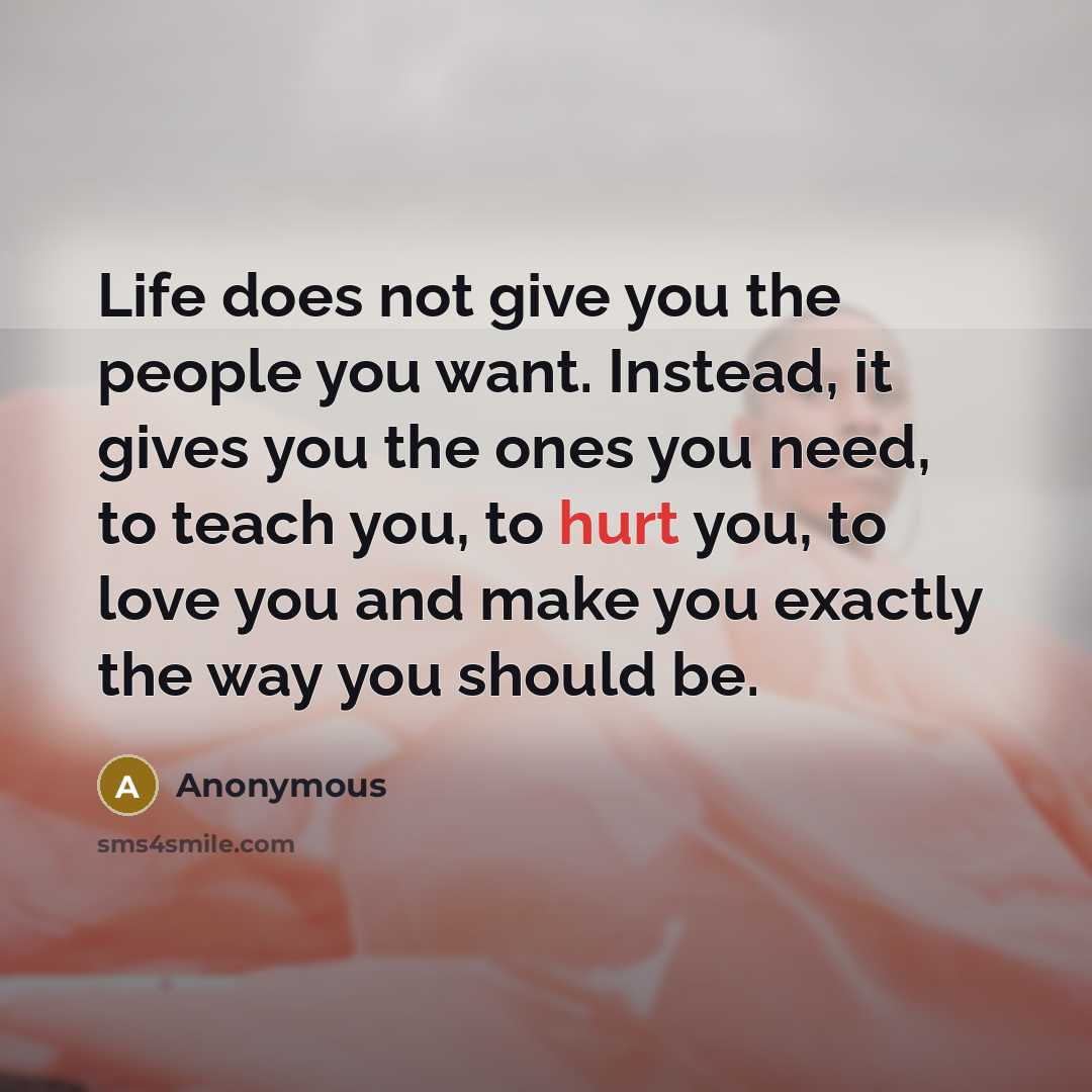 “Life does not give you the people you want. Instead,…” quote by Anonymous
