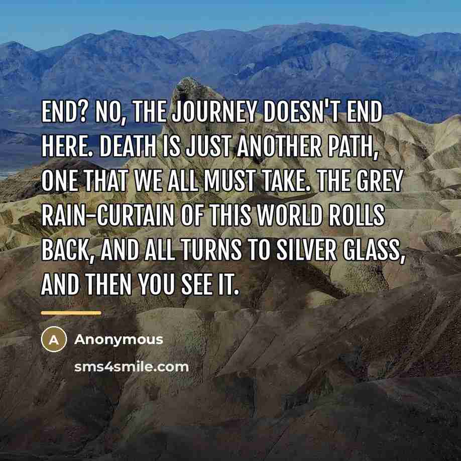 “End? No, the journey doesn't end here. Death is just…” quote by Anonymous