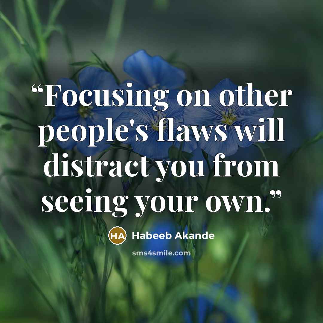 “Focusing on other people's flaws will distract you from seeing your own.” quote by Habeeb Akande