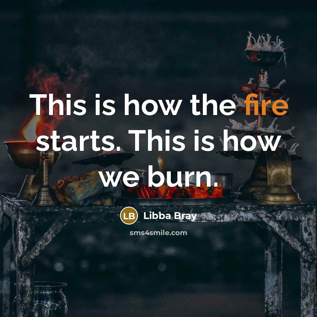 “This is how the fire starts. This is how we burn.” quote by Libba Bray