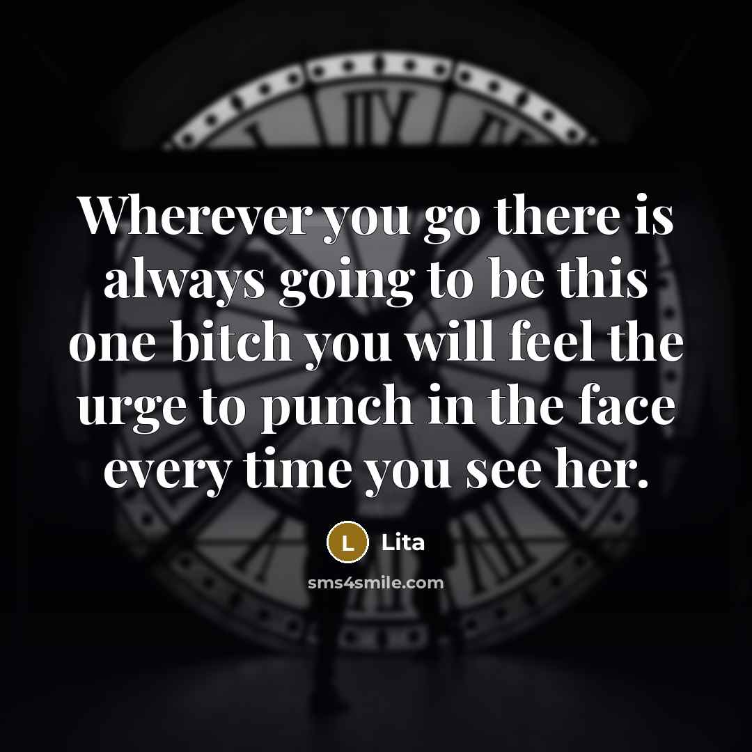 “Wherever you go there is always going to be this one bitch you will feel the urge to punch in the face every time you see her.” quote by Lita
