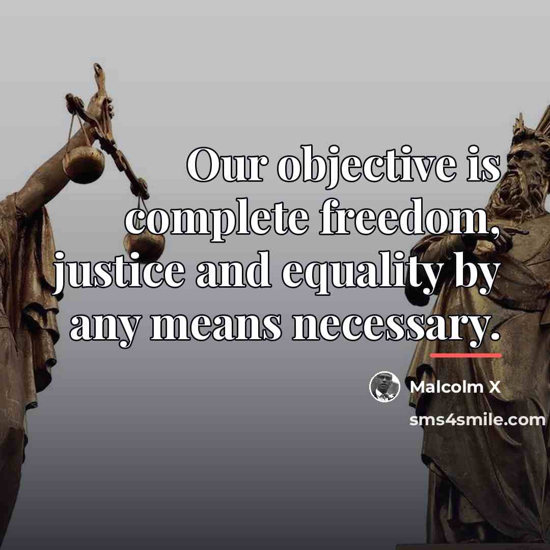 “Our objective is complete freedom, justice and equality by any…” quote by Malcolm X