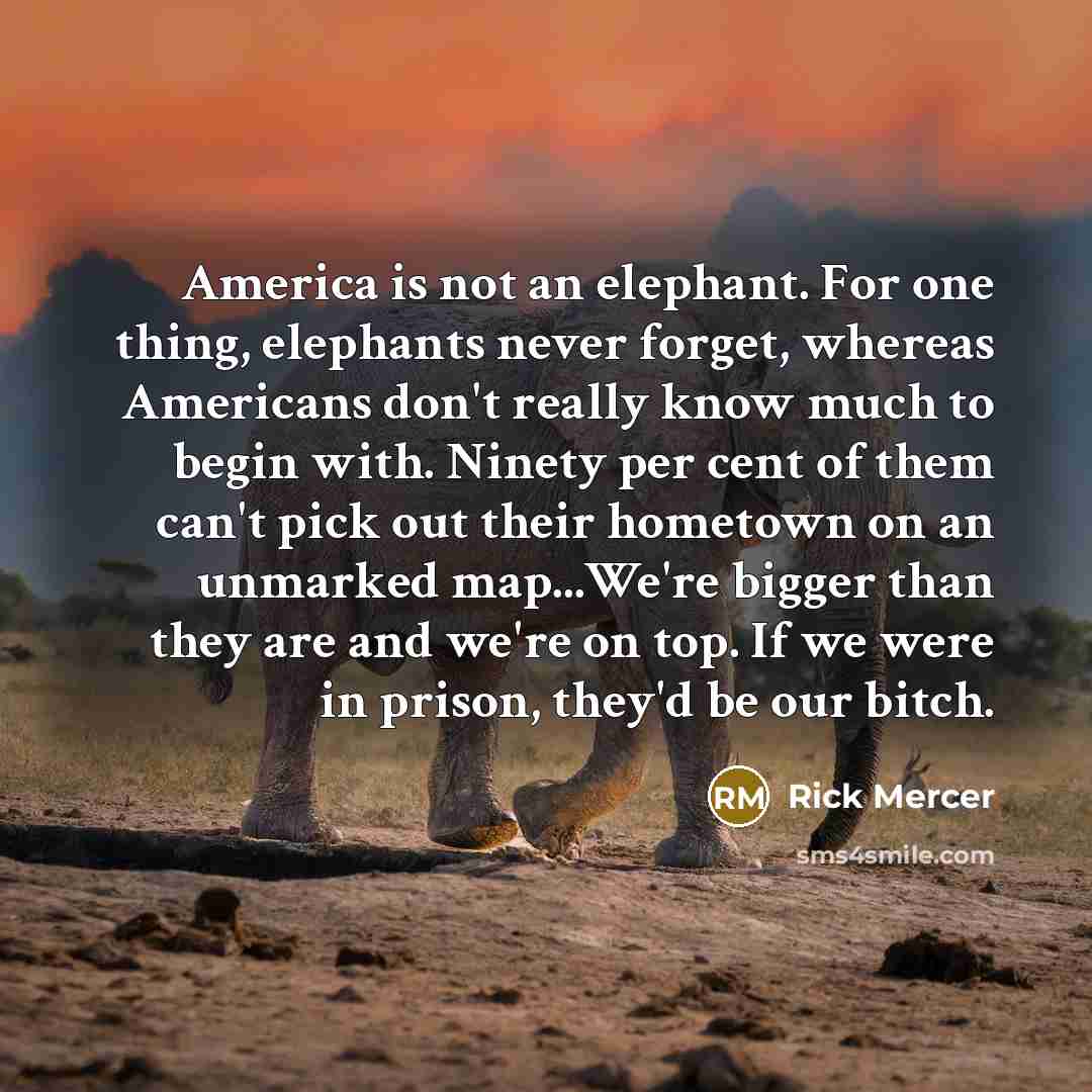 “America is not an elephant. For one thing, elephants never…” quote by Rick Mercer