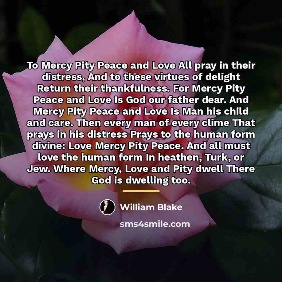 “To Mercy Pity Peace and Love All pray in their…” quote by William Blake