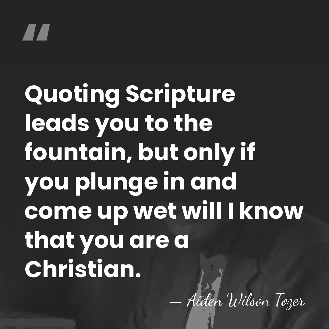 Quoting Scripture leads you to the fountain, but only if you plunge&hellip; - Aiden Wilson Tozer
