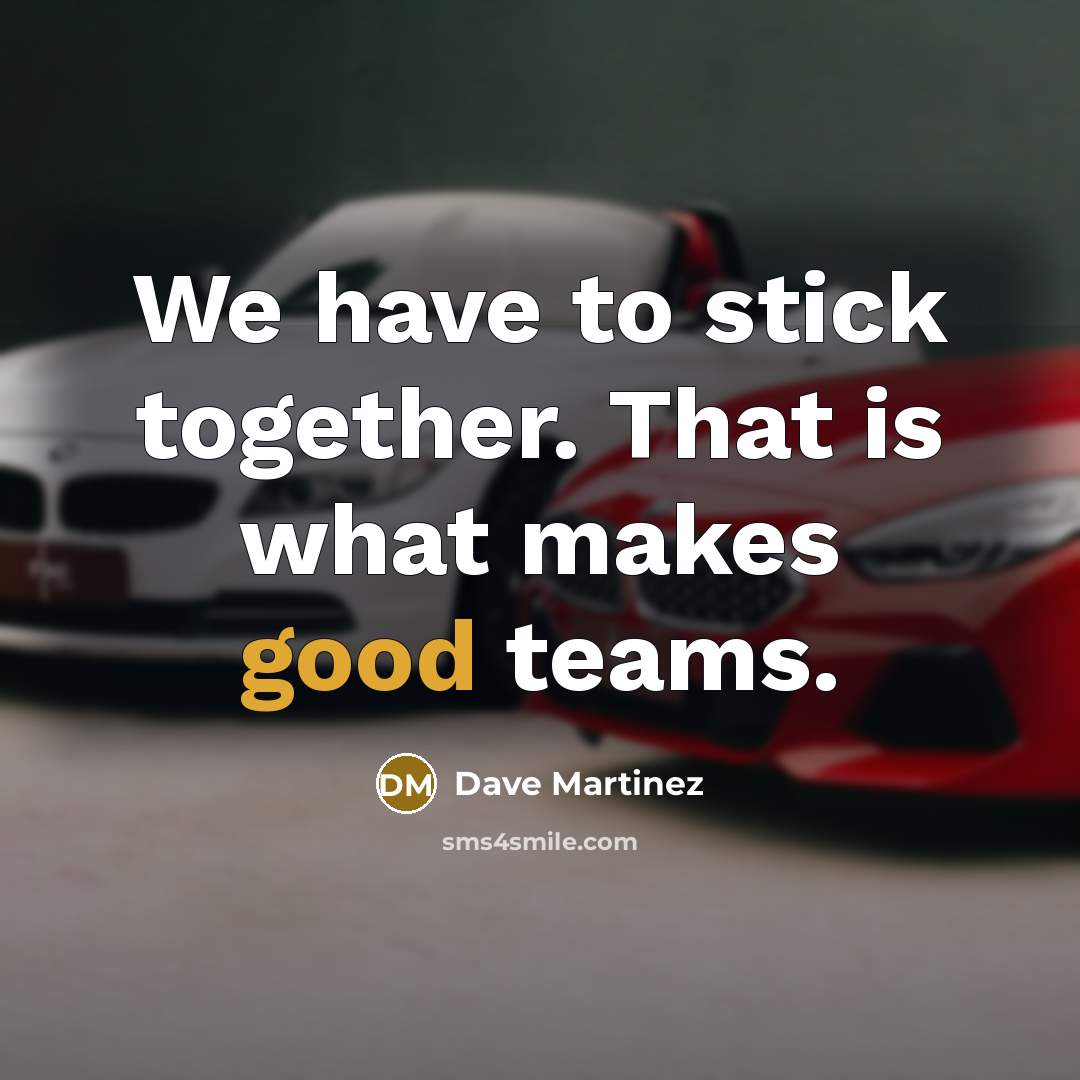 “We have to stick together. That is what makes good teams.” quote by Dave Martinez