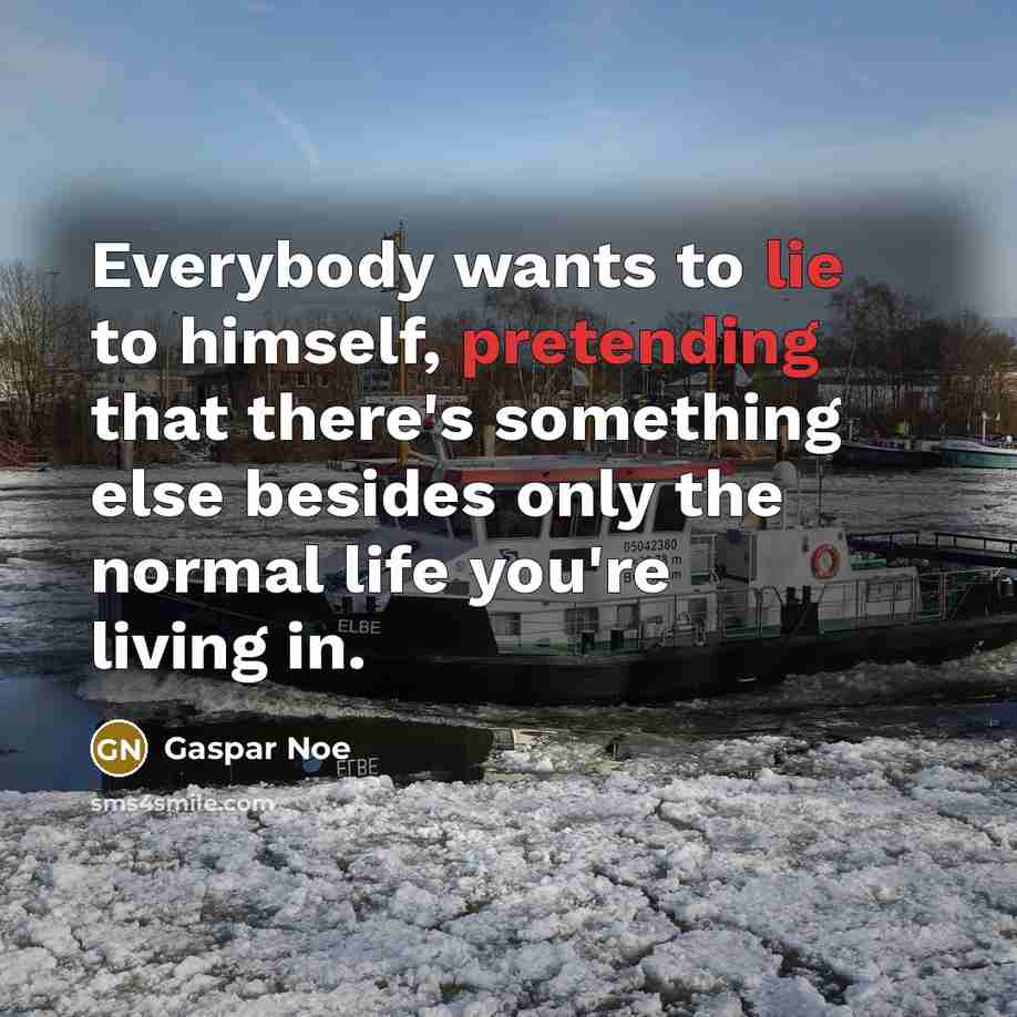 “Everybody wants to lie to himself, pretending that there's something…” quote by Gaspar Noe