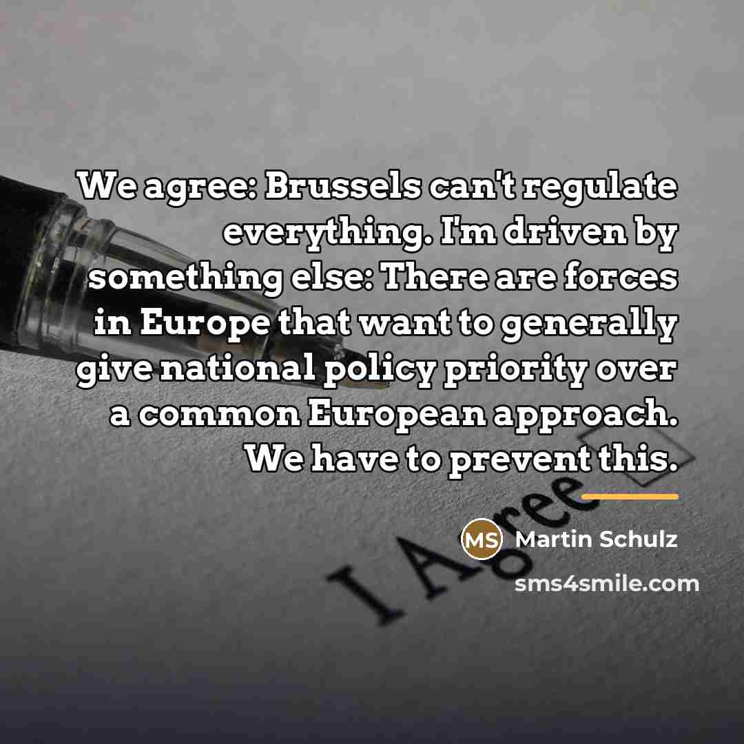 “We agree: Brussels can't regulate everything. I'm driven by something…” quote by Martin Schulz