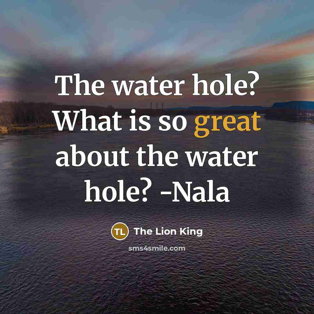 “The water hole? What is so great about the water hole? -Nala” quote by The Lion King