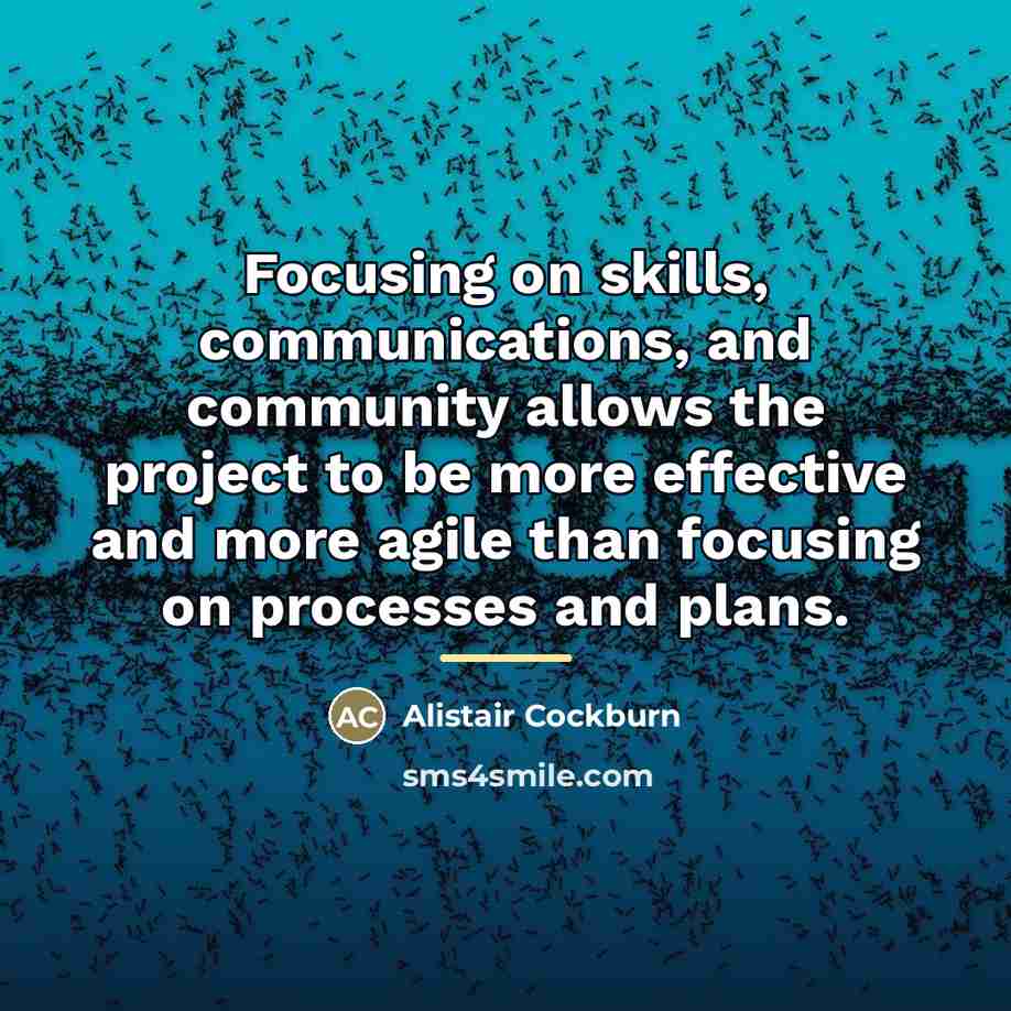 “Focusing on skills, communications, and community allows the project to…” quote by Alistair Cockburn