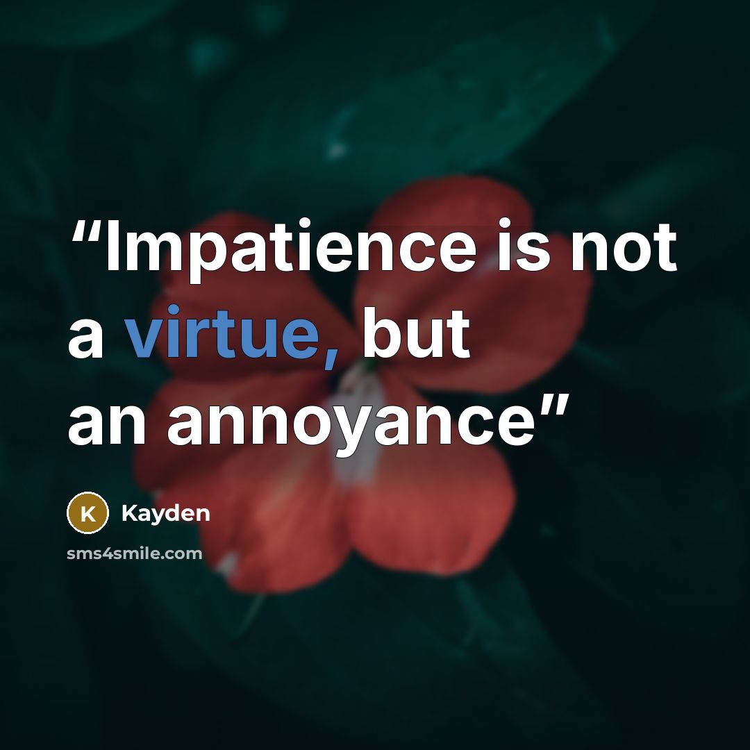 “Impatience is not a virtue, but an annoyance” quote by Kayden