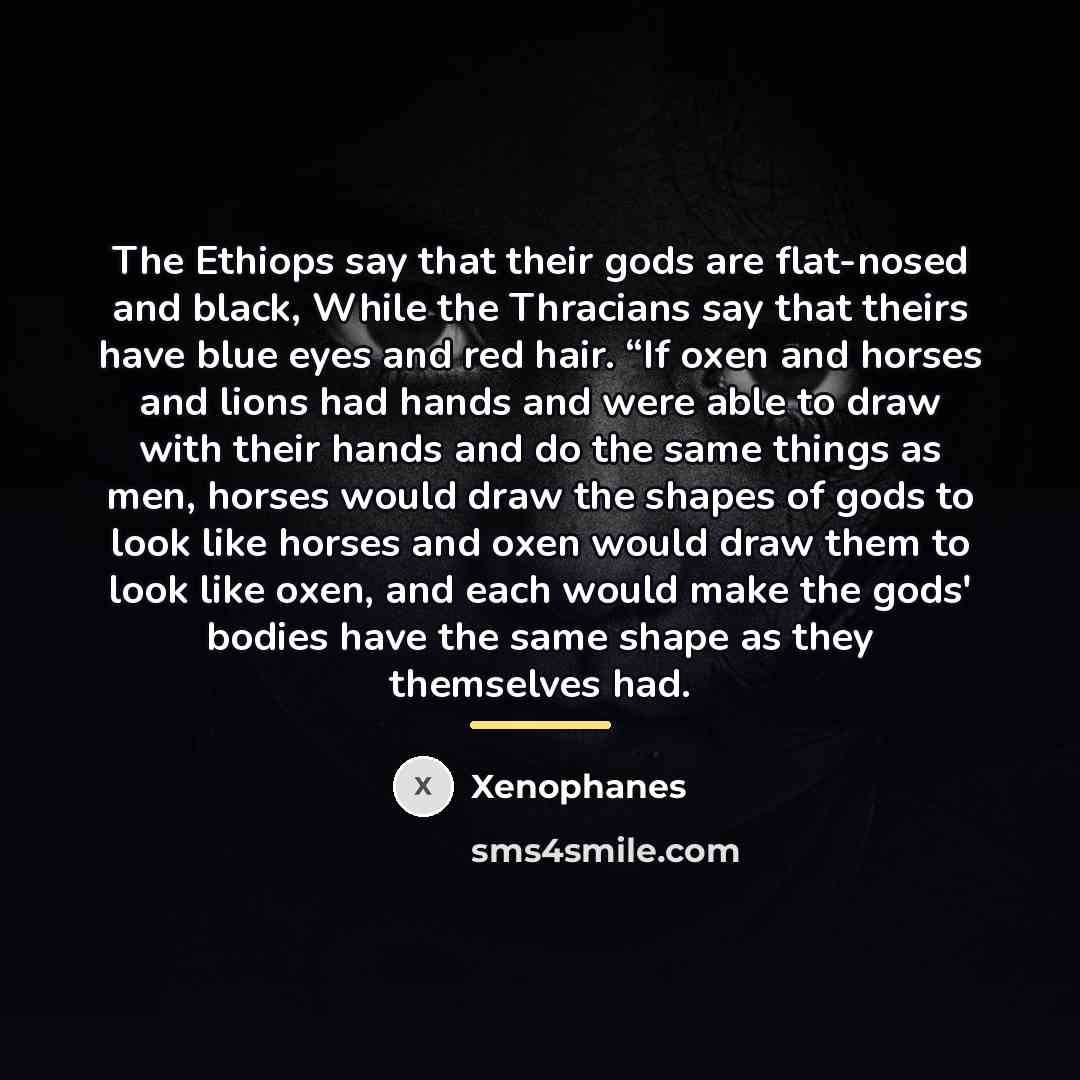 “The Ethiops say that their gods are flat-nosed and black,…” quote by Xenophanes