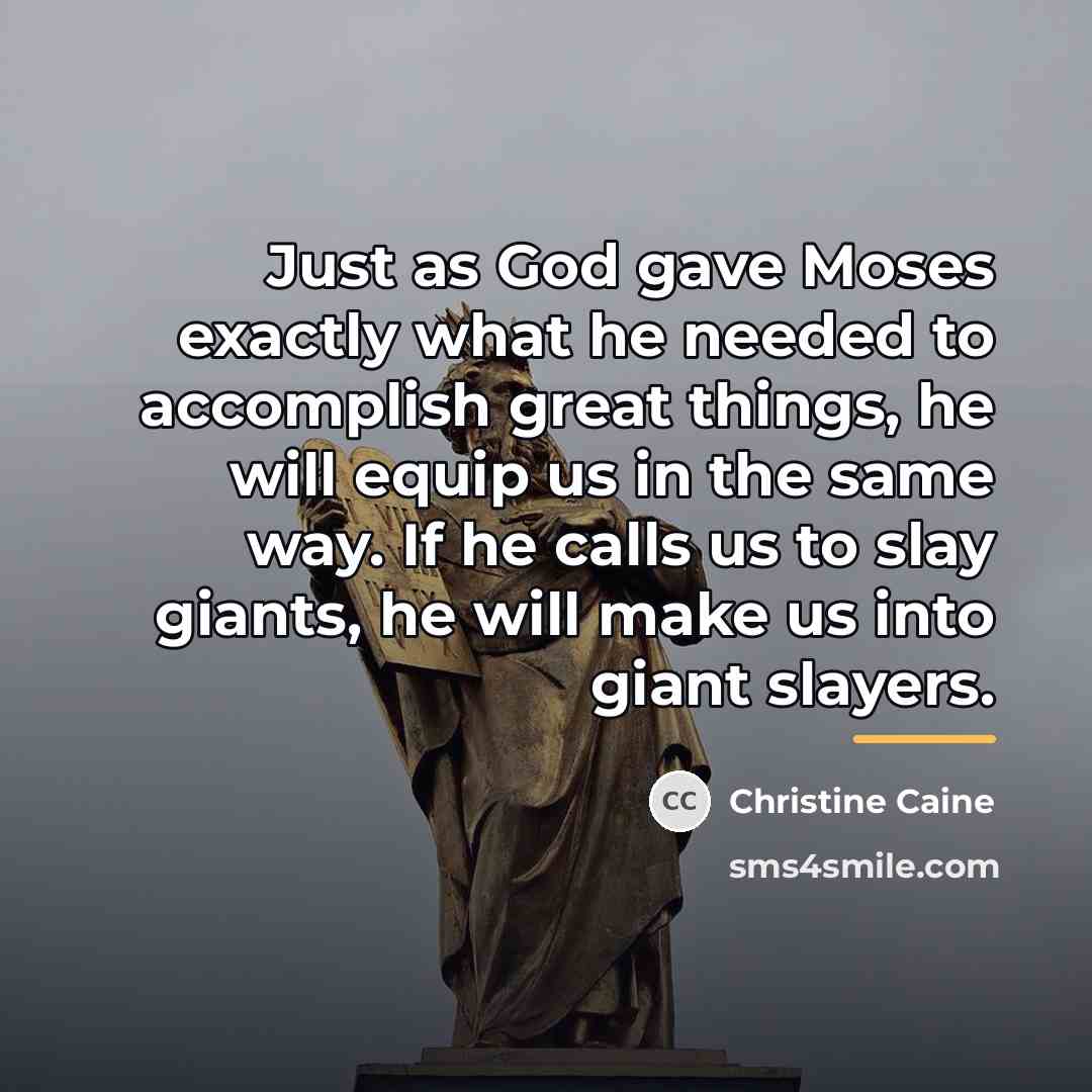 “Just as God gave Moses exactly what he needed to…” quote by Christine Caine