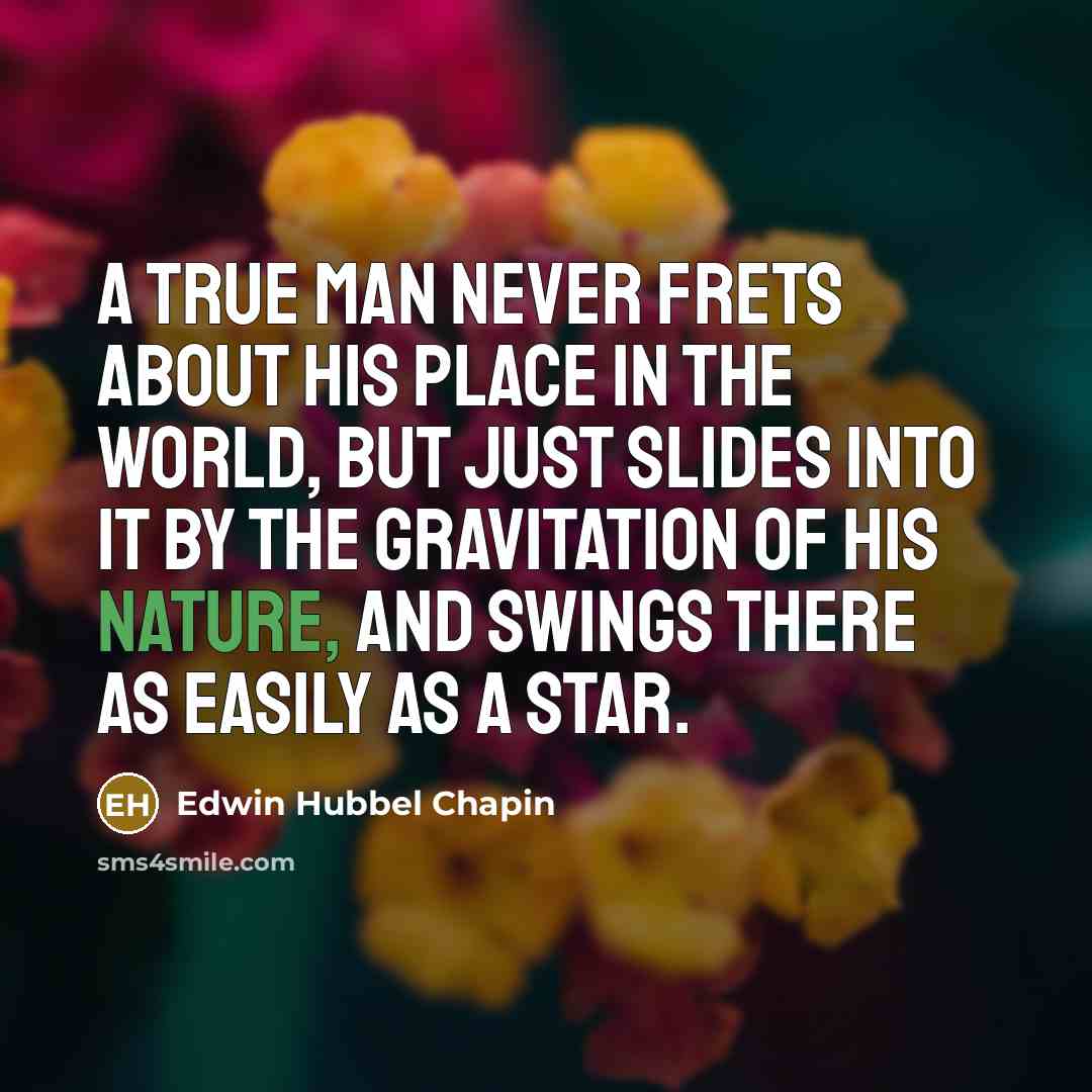 “A true man never frets about his place in the…” quote by Edwin Hubbel Chapin